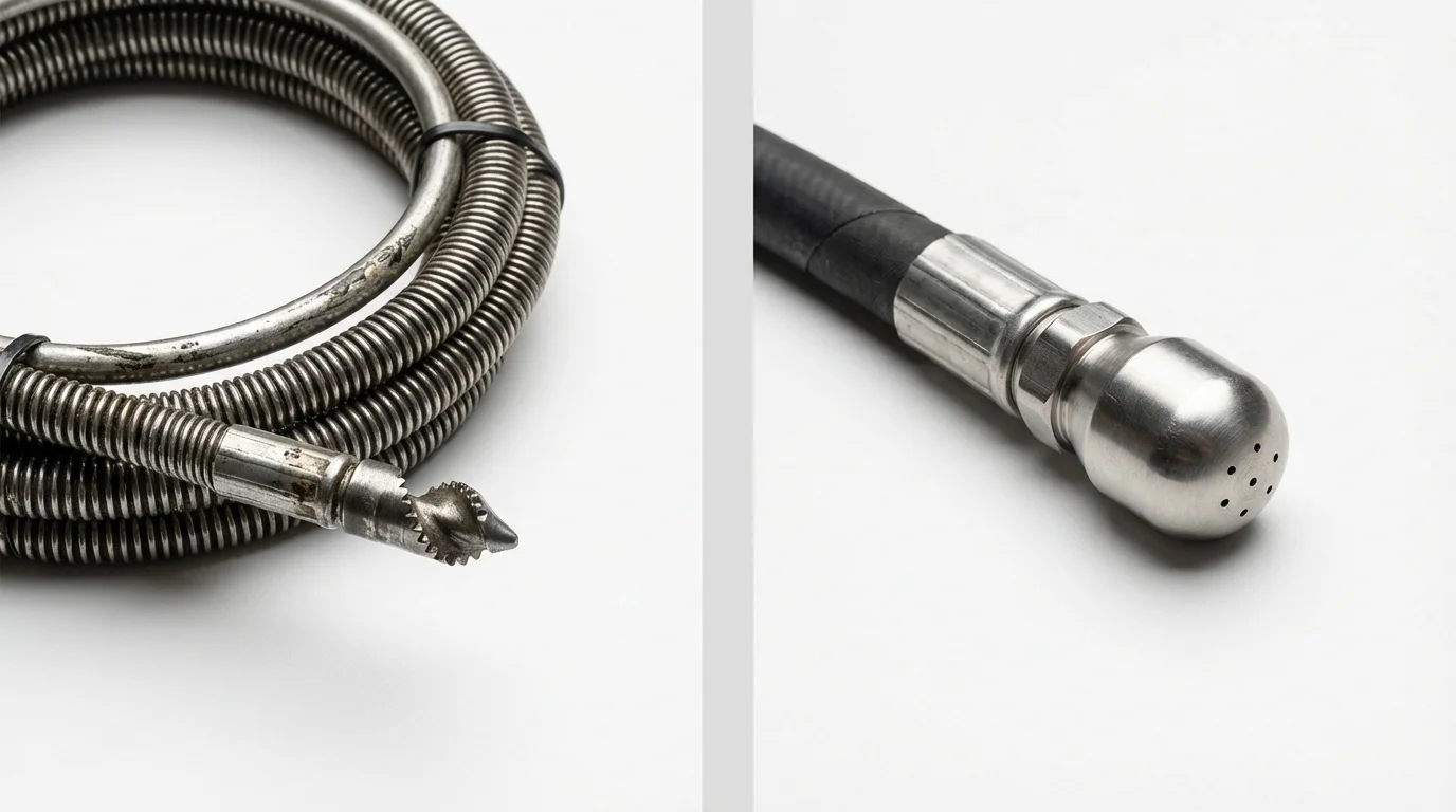 Drain snake cable and hydro jetting nozzle used for drain cleaning in Woodsboro, MD
