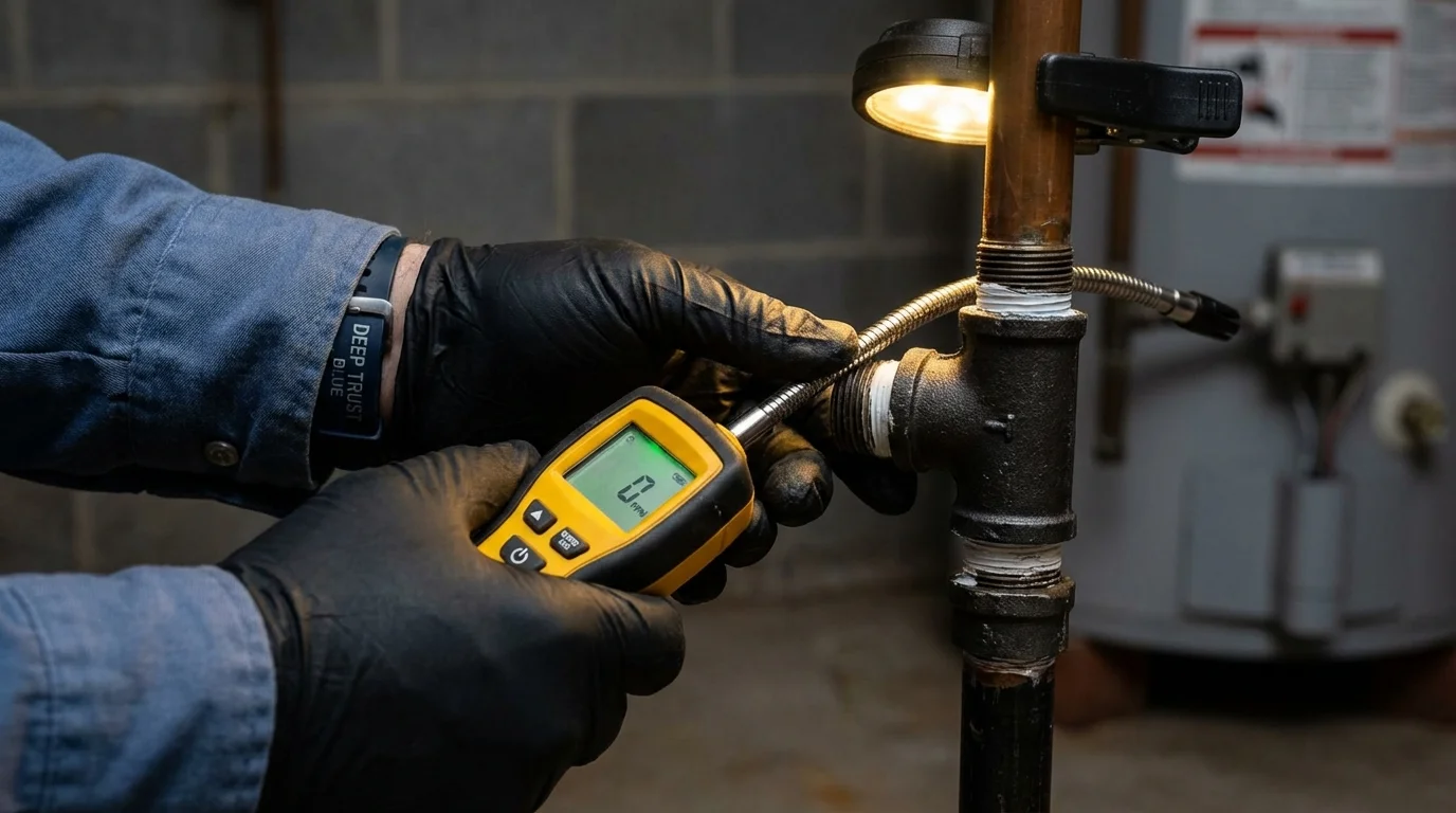 Gas leak detection with electronic sniffer by Johns Plumbing LLC in Woodsboro